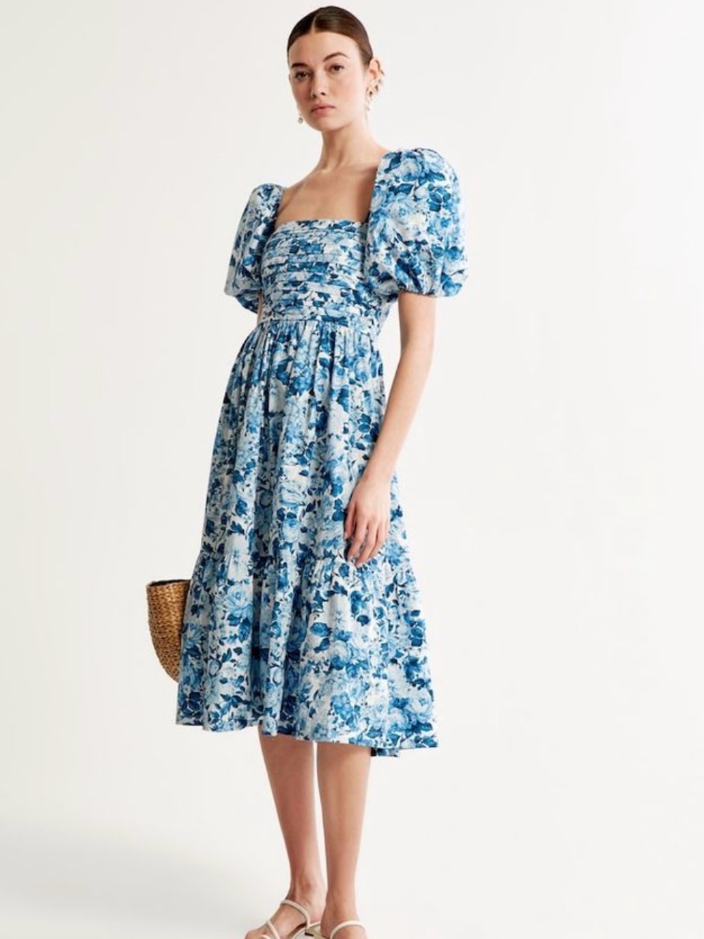 Abercrombie & Fitch Emerson Poplin Puff Sleeve Midi Dress